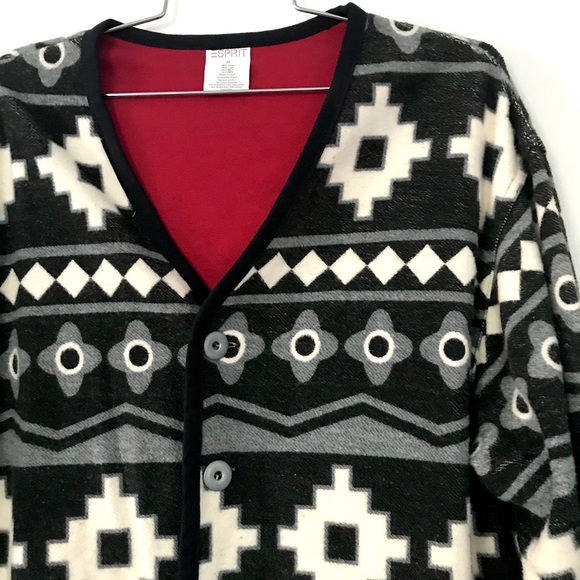 Vintage 1980’s Esprit southwestern grey black & white Aztec blanket coat jacket - Picture 7 of 12
